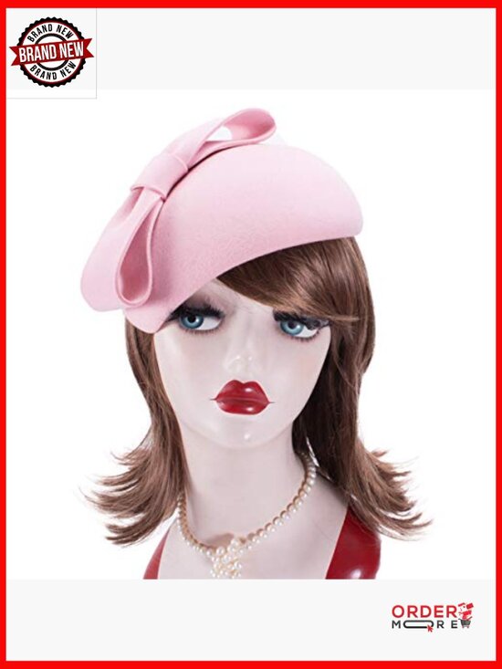 Wool Felt Teardrop Fascinator Hat Bow Beret Casque Derby Adjustable Clip main image 2